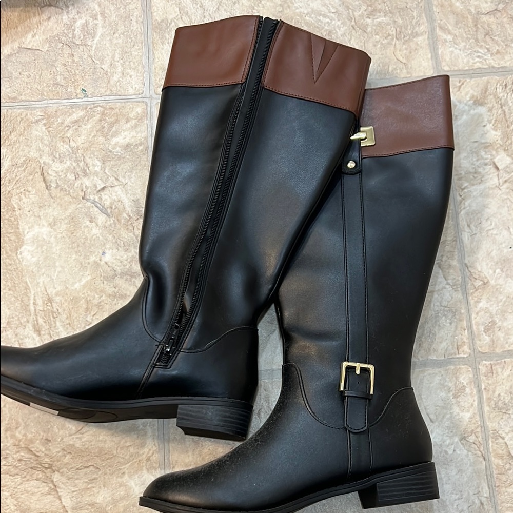 Women's Black and Brown Riding Boots